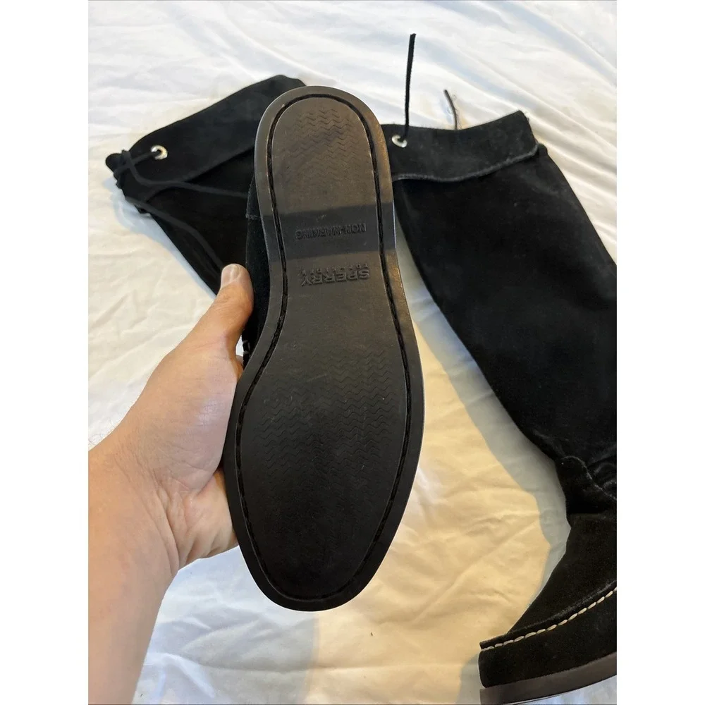 SPERRY TOP SIDER BLACK‎ LEATHER KNEE HIGH CUFFED SLOUCH BOOTS Women's Size 7 M